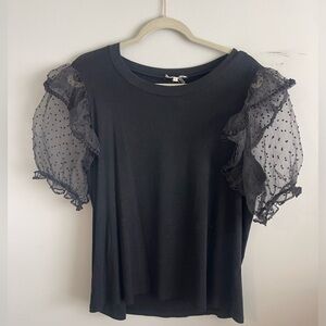 Entro Black Blouse with Sheer Polka Dot Sleeves
